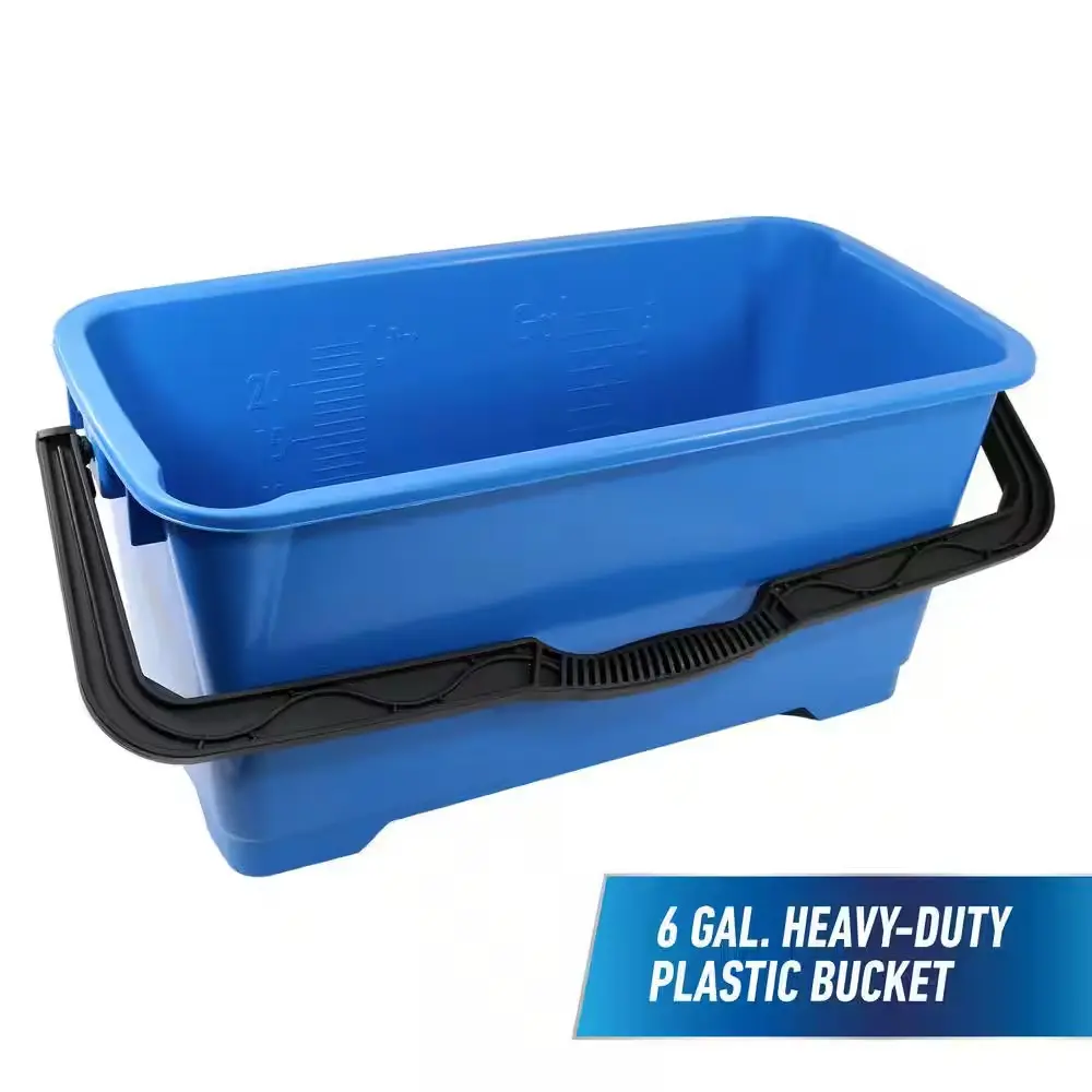 6 Gal. Heavy-Duty Blue Plastic Bucket with Measurement Marks & 2 Pour Spouts for Easy Emptying - Durable & Portable Cleaning Tool