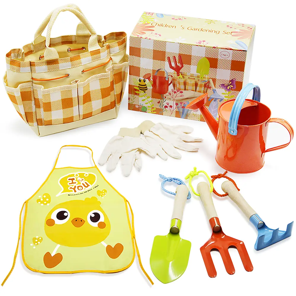 EFFUN Kids' Beginner Gardening STEM Play Kit for 3-8 Years - Outdoor Sports Toy with Tote Bag, Watering Can, Spade, Rake, Fork, Trowel, Gloves, Lightweight Bucket, Water Spray Bottle, Flower Accessories, Gift Basket for Little Hands (STEM/Animals Focus),
