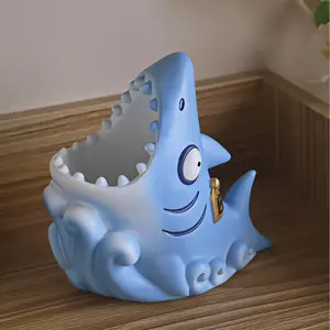 Cute Cartoon Shark Desk Organizer, Desk Accessories, Resin Storage Pen Holder, Decorative Starry Sky Design, Adorable Office Accessory, Pen Stand