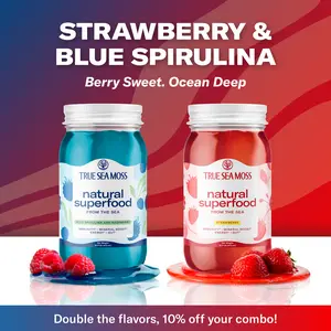 True Sea Moss 2-Bottle Bundle: Blue Spirulina-Raspberry & Strawberry – Rich in Essential Minerals & Vitamins – supports overall vitality