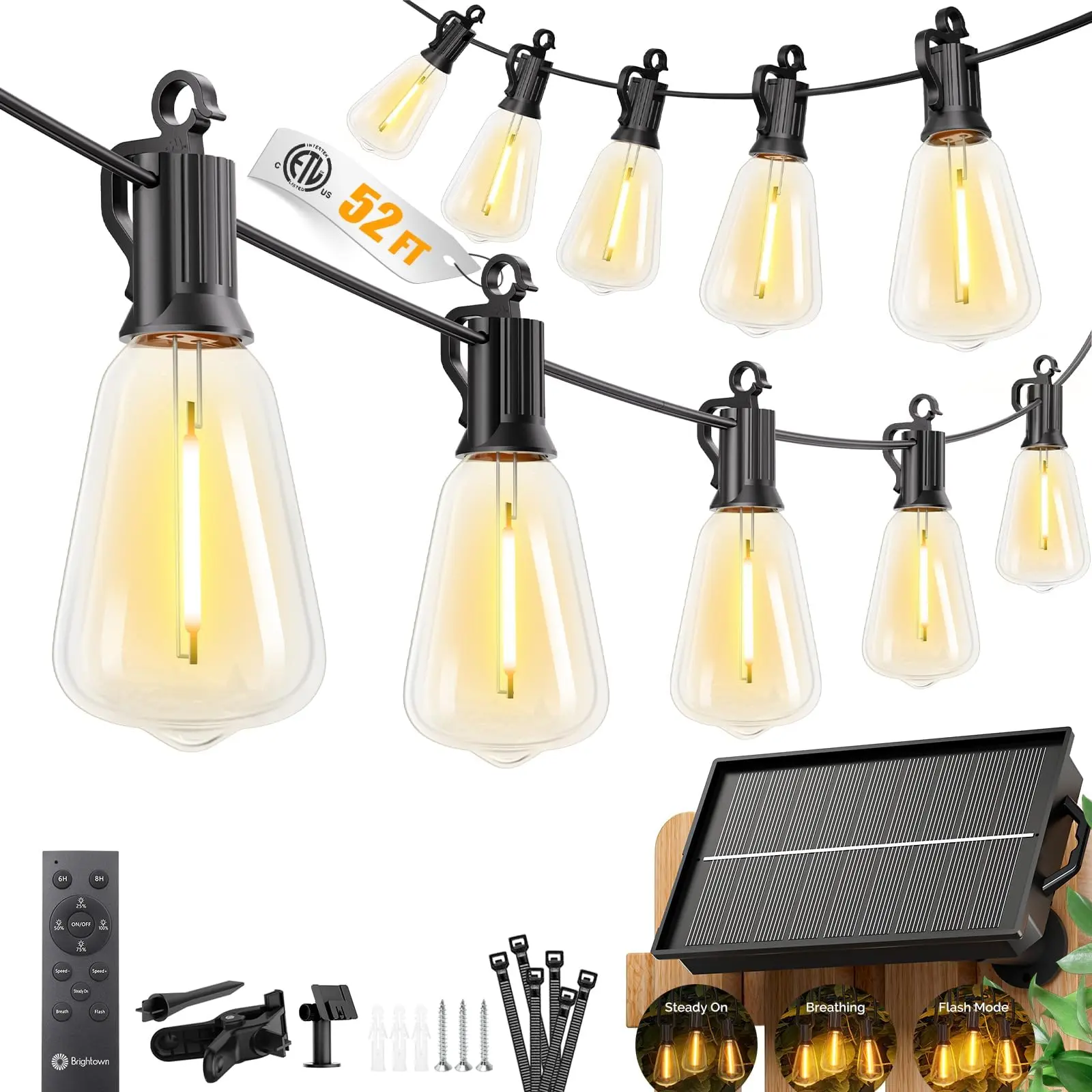 Solar String Lights 120FT Outdoor Waterproof, 30+1 Shatterproof LED Edison Bulbs, Patio Lights with Remote & 8 Lighting Modes, 24V Solar Powered Dimmable Hanging Lights for Backyard Garden Porch Deck Camping Party