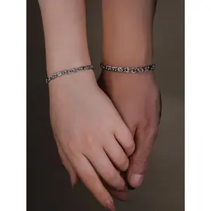 Edgy European-American Spiral Couple Bracelets | Minimalist Silver Matching Set