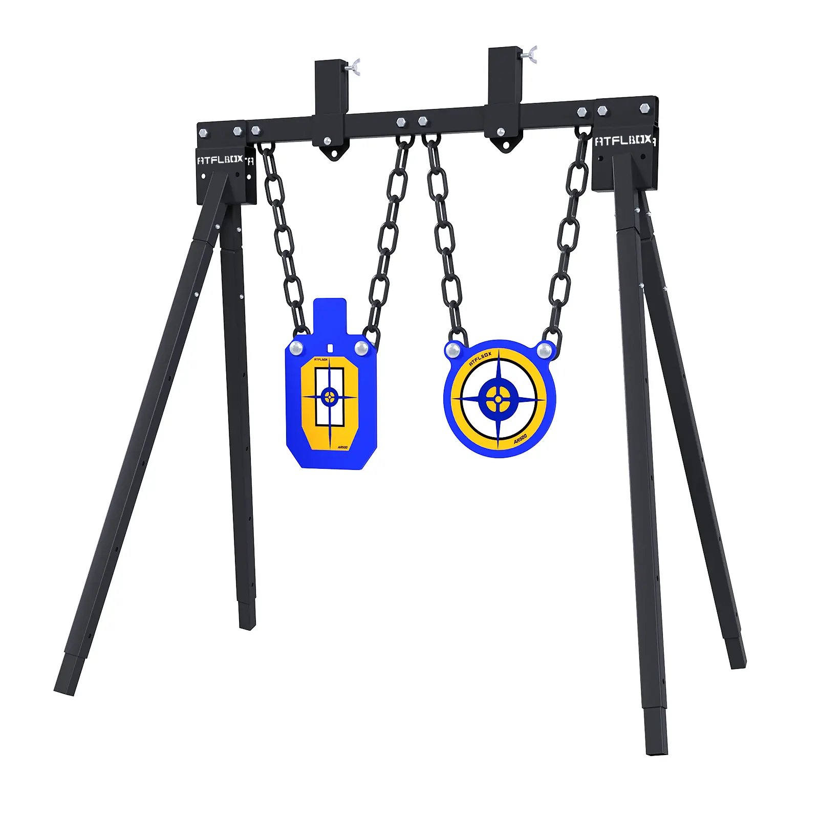 ATFLBOX AR500 Steel Shooting Target System Set with Adjustable Stand, Includes 3/8" Thick Silhouette & 6" Gong Targets for Range Practice, Unisex, Customizable, Marksmanship, Multi-Use, Patented