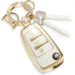 ACEBOY For Audi Key Fob Cover With Luxury Diamond Bling Braided Rope Keychain, Upgraded Soft Key Case For A1 A3 A4 A5 A6 Q3 Q5 Q7 TT S3 R8 Key Fob Shell