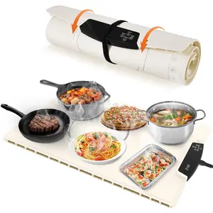Warming Mat for Food with 9 Temperature Modes, 2-12Hr Auto Shut-Off & Child-Lock Silicone Heating ,Coasters Tableware Portable Set Foldable Oil Tray