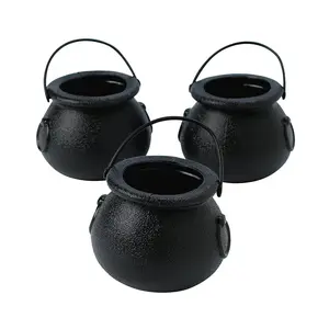 Black Cauldron Candy Buckets, Halloween Party Supplies, 12 Pieces