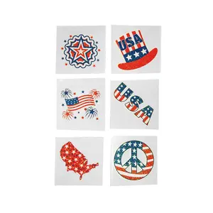 Patriotic Glitter Temporary Tattoos, 1 3/4", Bulk 72 Pcs