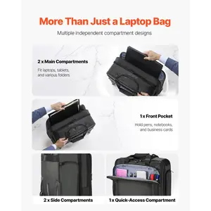 Rolling Laptop Bag, Fits Up to 17.3 Inch Laptop, Wheeled Briefcase, Roller Computer Tote Bag with Wheels & Telescoping Handle, Laptop Case for Work Travel Business Office, Women & Men (Black)