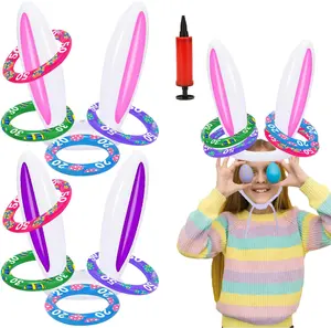 Easter Games for Kids – Easter Inflatable Bunny Ring Toss (2 Sets & 8 Score Rings), Indoor & Outdoor Party Game, Easter & Birthday Gifts