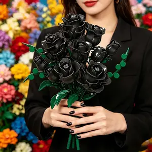 Valentine Gift Building Flower Set, Elegant Box Packaging, Lifelike Rose Model, DIY Assembly Toy, Artificial Roses Bouquet, Artificial Rose Flowers, Artificial Flower Decorations, Perfect for Halloween Christmas Birthday Gifts