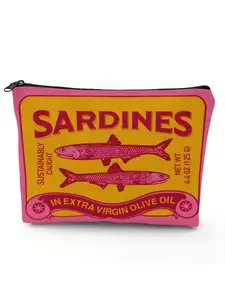 Vintage sardine pattern unisex makeup bag, Makeup Organizer Pouch, Cosmetic pouch, Portable Makeup Organizer, foldable spacious zipper bag, essential lightweight small item storage bag for travel, toiletry bag, a gift for family, friends and teachers