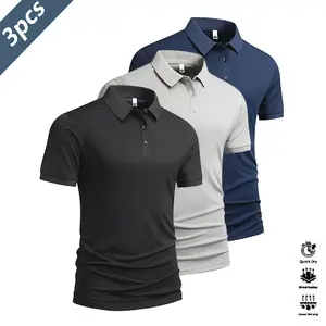 Pack of 3 Casual Men's Short Sleeve Heavyweight Polo Shirt, Men's Top, Quick Dry Golf & Tennis Shirt, Comfortable Equestrian Wear, Stylish Men's Athletic Apparel, Suitable for Casual Parties, Vacation Travel, Available in Various Colors