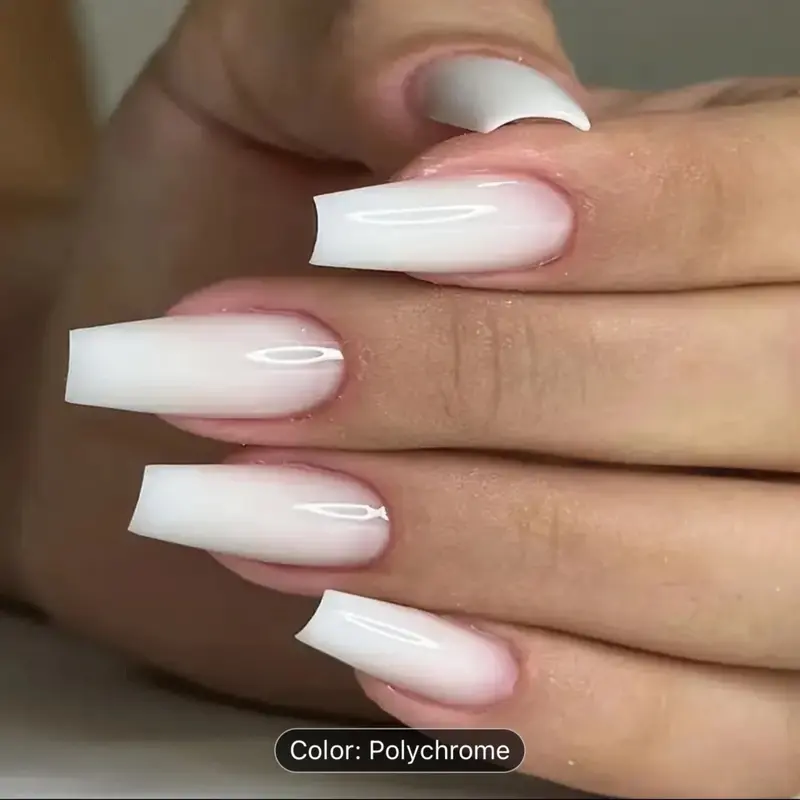 24pcs Long Coffin Ballet Press On Nails, Gradient Fake Nails,Full Cover False Nails For Women And Girls Including Nail File And Jelly Glue