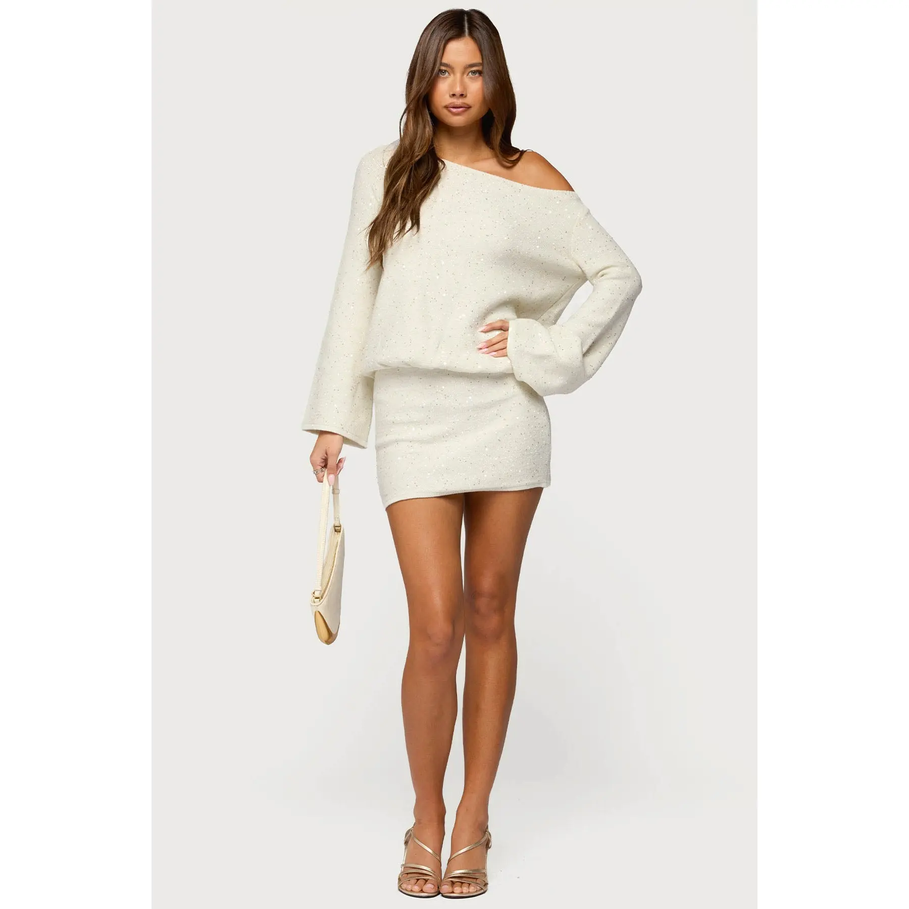 Off Shoulder Sequin Knit Mini Dress