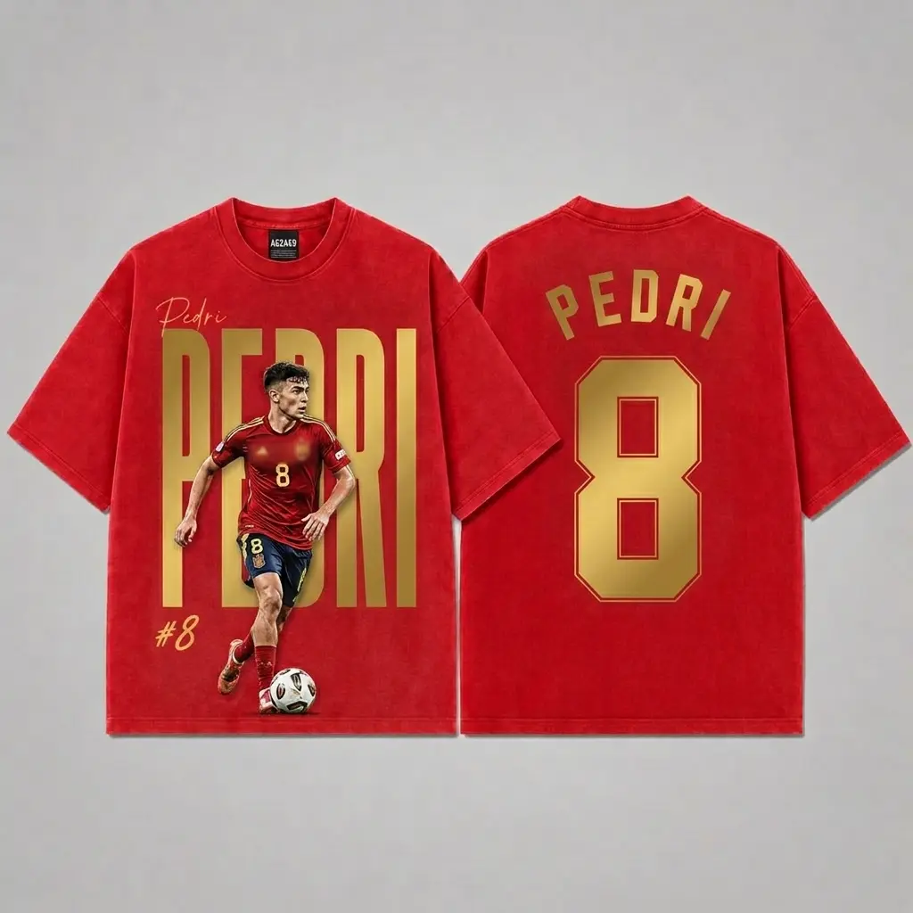 Pedri 8 Unisex Oversized Cotton T-Shirt, Sunday Soccer Outfit, Soccer Kit , Soccer Graphic Tee, Vintage Football Tee, 2026 Soccer Fan Shirt, National Soccer Fan Tee, Soccer Legend Shirt