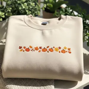 Embroidered Fall Pumpkins Sweatshirt, Autumn Harvest Crewneck, Cozy Pumpkin Embroidery Sweater,Thanksgiving Fall Outfit Gift
