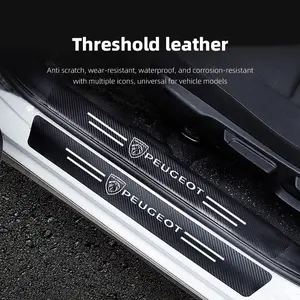 5Pcs Car Door Threshold Protector Stickers Carbon Fiber Leather Sill Scuff Cover Anti Scratch Decal Accessories For Peugeot 408 308 5008 208 2008 3008 Landtrek Rifter 508 301 108 608 4008 e-Expert e-TRAVELLER