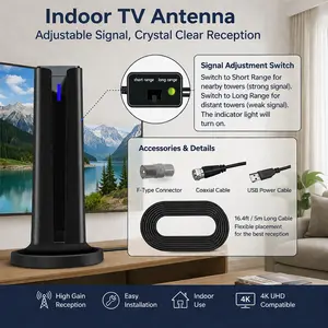 Amplified IndoorOutdoor Smart 6000 Miles 25DBI Digital Antenna for TV Indoor with 3M-Stick Base, 360°&Long Range Reception 4k 1080p for Local Channels