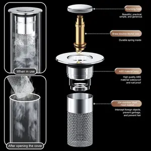 Odor-proof bathroom sink drain stopper — pop-up drain with stainless steel filter basket hair catcher, universal replacement for sinks 1.1–1.45 inches wide