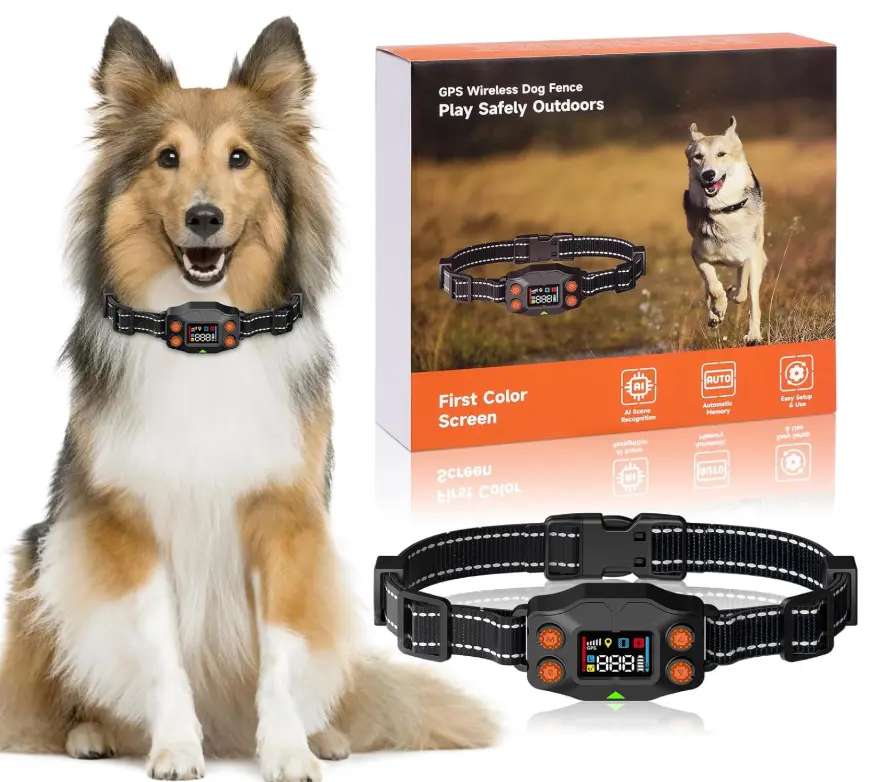 TQT GPS Wireless Dog Fence, 3 Warning Modes, Radius 25-999 Yards, IPX7 Waterproof Collar, Electric Fence for Dogs, Pet Containment System, Outdoor Use, for Dogs Over 16 Lbs