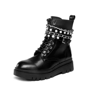 Dream Pairs Women's Chains Pearl Chunky Lug Sole Boots