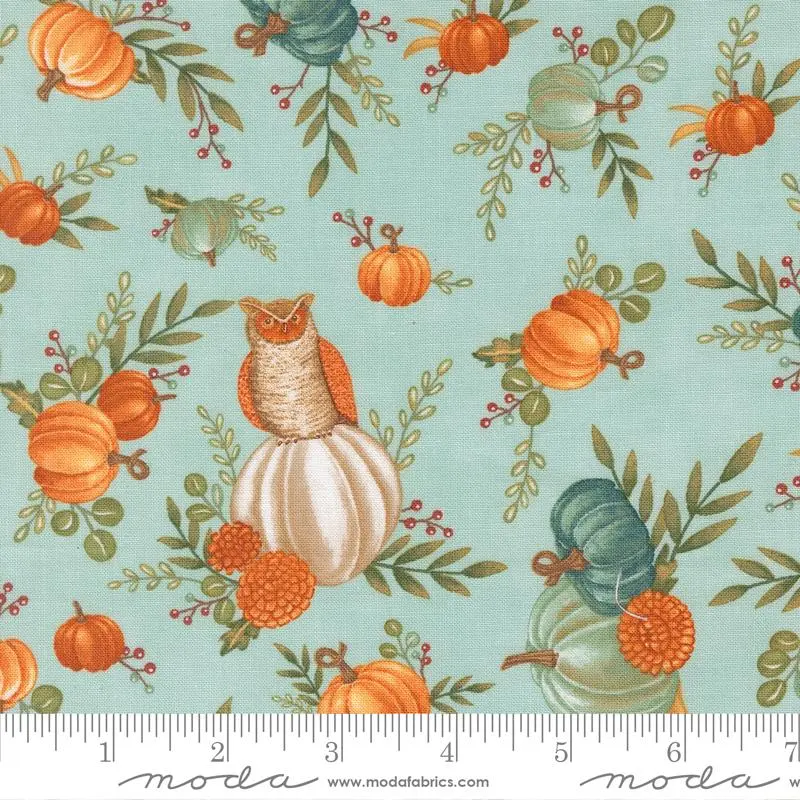 Fabric Moda Dark Aqua Fall Allover Pumpkins I Love Fall Most of All by the Quarter Yard 56140-14