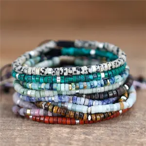 Sofia Natural Crystal Stone Barrel Beads Bracelet Tiny Gemstone Beaded Dainty Bracelet Minimalist style for Daily Use Christmas Gift