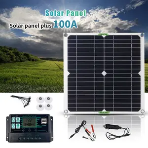 40W Portable Solar Panel Kit with 100A Controller, 12V Monocrystalline Battery Charger for Phone Charge Cable & Car Charger Included