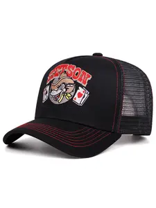 2025 Personalized New Breathable Mesh Hat STETSON Wolf Head Poker Embroidery Truck Hat Men's Street Hip Hop Hat, Women's Outdoor Sunshade Hat, Embroidered Trucker Hat, Graphic Trucker Hat, Trucker Style, Trucker Cap