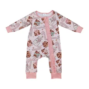LR0630--Christmas Milk biscuit long sleeve baby zipper romper
