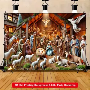 2D Flat Printing Backdrop Banner 1pc, Christmas Nativity Scene Figures Vibrant Polyester Background Cloth for Family Party, Wedding, Birthday, Christmas, Thanksgiving, Fall, Entryway, Room Decorations, Easy to Set Up, Reusable