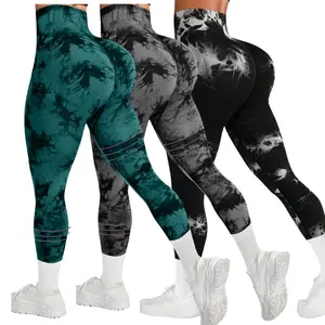 Women's 3-Pack High-Waisted Tie-Dye Fitness Yoga Pants - Scrunch Rear-Lifting, Tummy Control, Squat-Proof Compression Athletic Leggings for Women