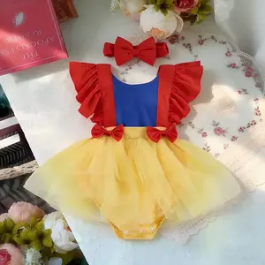 Dressy Daisy Princess Onesie Romper Fancy Dress Costume Halloween Birthday Bodysuit Outfit with Headband for Infant Baby Girl