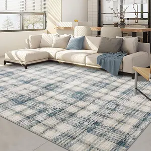 Modern Plaid Print Rug Low Pile Non Slip Rug Washable Area Rug Soft Non Shedding Rug Foldable Living Room Rug for Bedroom Office Hallway Farmhouse
