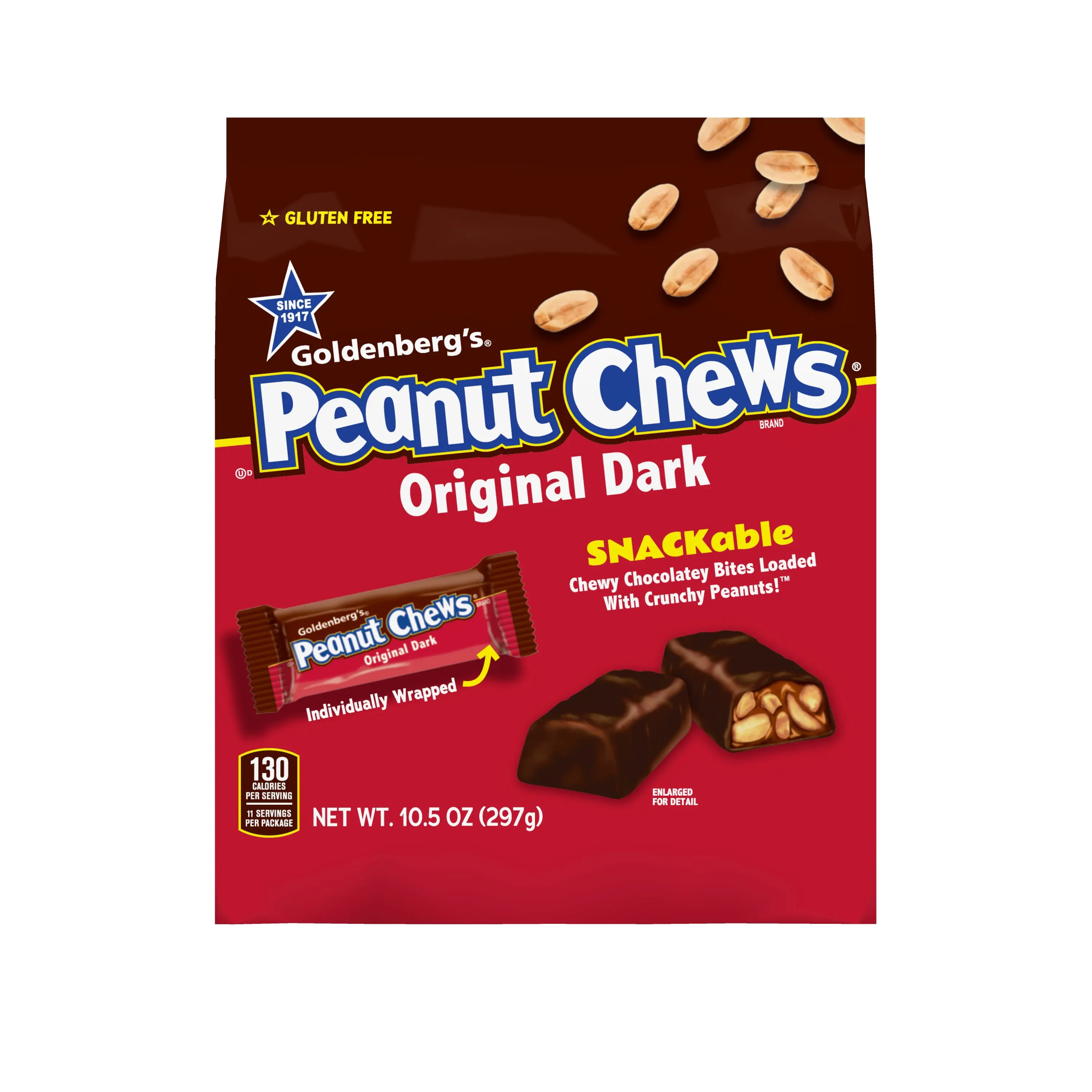 Peanut Chews Original Dark Chewy Candies, 10.5 oz Stand-Up Bag, 1 Count Sweet Snack, Chewy Candy