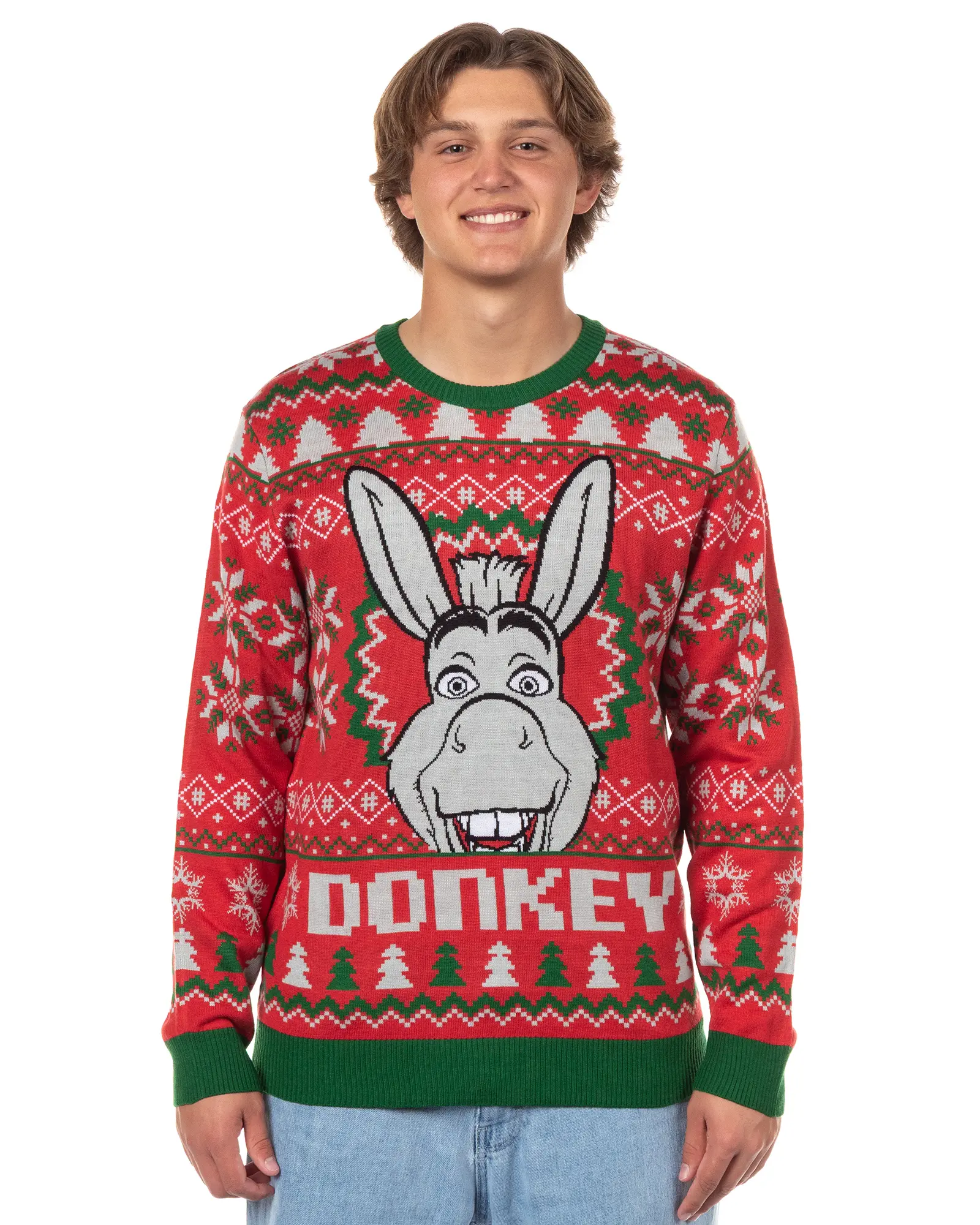 Men's Holiday Sweater, Talking Donkey Ugly Christmas Knit Pullover, Long Sleeve Fair Isle Top with Ribbed Trim, Tops, Sweatshirt, Menswear, Knitwear, Relaxed Fit, Soft, Traditional, Casual