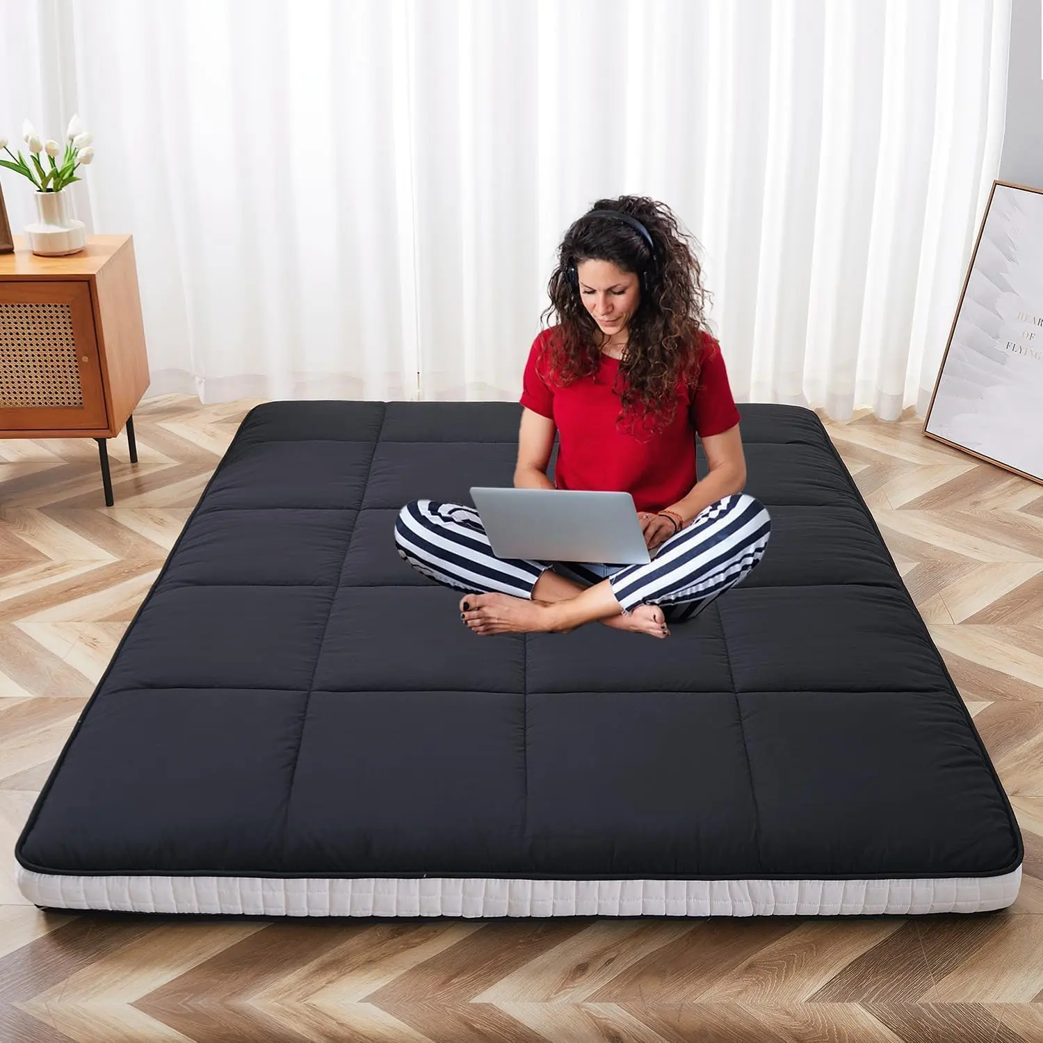 ABORON Japanese Floor Mattress Futon Mattress, Foldable Mattress, Roll Up Mattress Sleeping Tatami Mat Floor Lounger Guest Bed, Easy to Store and Portable for Camping Couch, Twin,Full,Queen tiktokshopbacktoschool