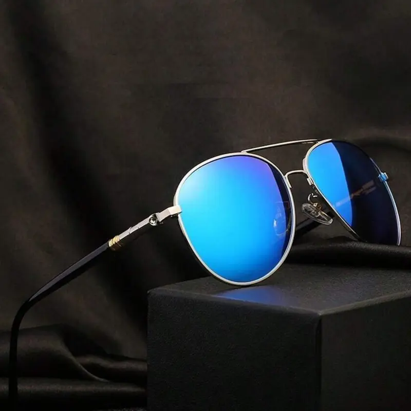 Vintage Simple Mirror Lens Top Bar Design Blue Classic Aviator Sunglasses for Everyday Use, 1 Pair Retro Outdoor Large Frame Fashion Sunglasses, Travel Accessories for Driving Car, Stylish Sunglasses, Mirrored Shades, Fashionable Frames Sunglasses