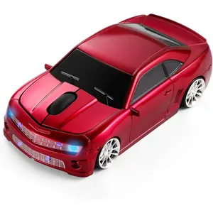 Wireless Car Mouse [Updated] with LED Headlights, 1600 DPI Sports Car Shaped Mouse for Mac, Computers, Red