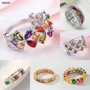 Women's Lead-Free Polished Alloy Full Eternity Zircon Band - Sparkly Single-Row Cubic Zirconia, Stackable Minimalist Mixed-Color Costume Jewelry, Elegant Everyday Anniversary Ring for Wedding Gifting, Elegant Everyday Ring