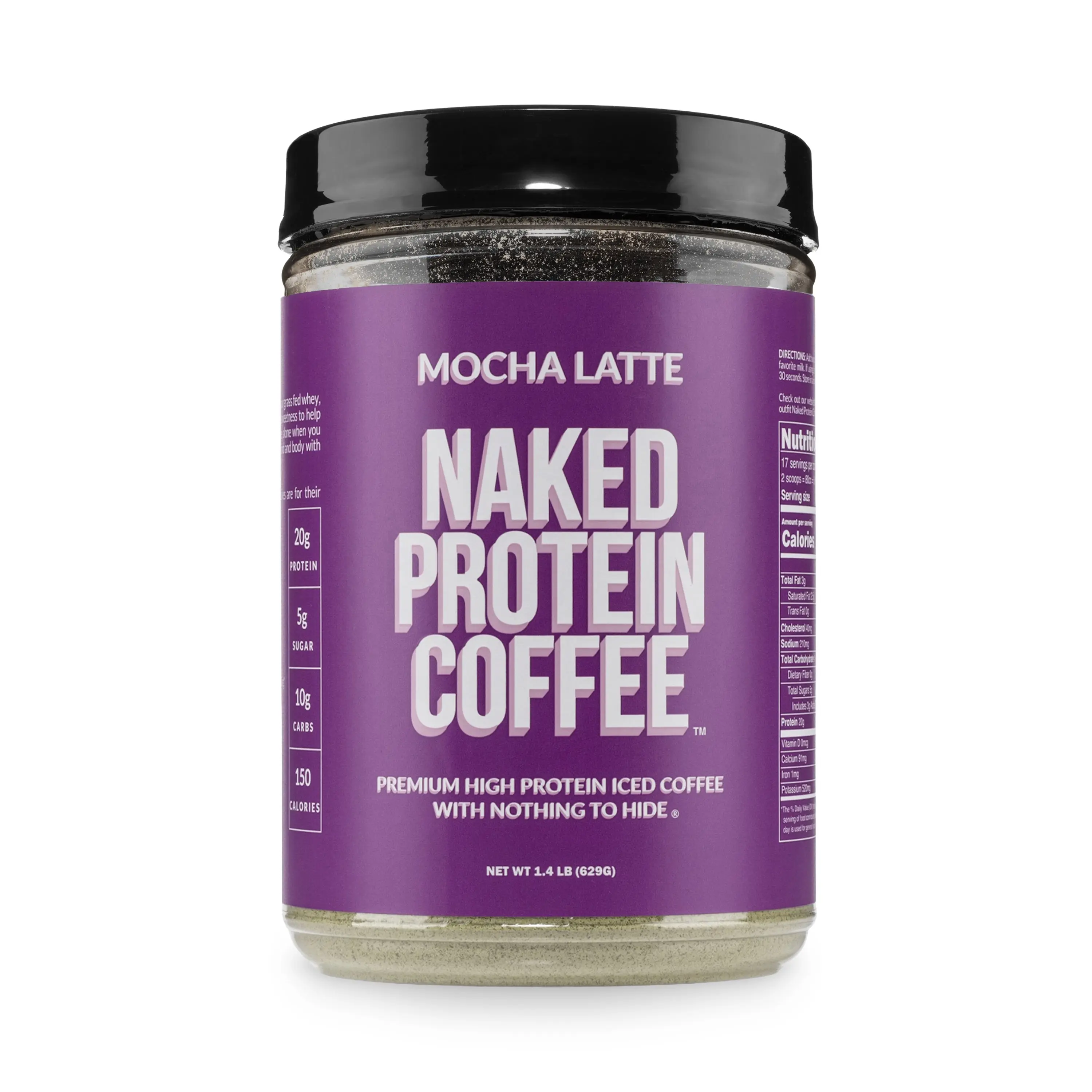 Naked Protein Coffee Mocha Latte - 20g Grass-Fed Whey & Premium Colombian Coffee - 17 Servings - No Artificial Additives - 95mg of Caffeine