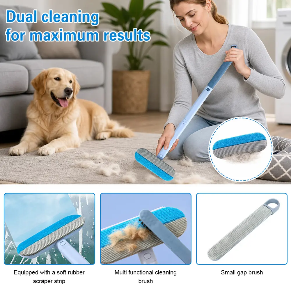12 Pcs Laundry Hair Remover Balls with Long‑Handle Pet Lint Brush, Reusable Washing Machine Hair Catcher Multi‑Functional Lint Remover Tool for Sofa Carpet Clothing Pet Hair Cleaning