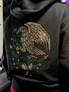 Aguila De Mexico Rhinestones Cotton Hoodie - S,M,L,XL,XXL Unisex Casual Unisex Clothing Pullover Soft Athletic Long Sweaters Long Sleeve Layer Loose Stylish Tops