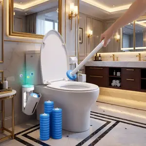 Plastic Toilet Wand Kit, Space-Saving Disposable No-Touch 1-Touch Cleaning Brush with 8/24 Refills, Built-in Cleaner, Wall-Mounted Storage Caddy, Bathroom Home Essential