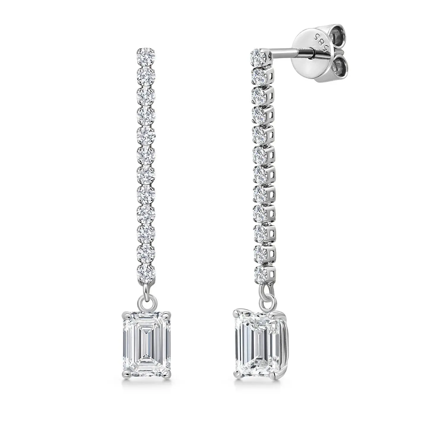 1.76 Cttw Lab Grown Diamond Long Liner Chain Drop Dangle Earrings for Women | 14K White Gold | Emerald Cut Center Diamond 0.70 Ct | IGI Certified | D-E Color | VS1-VS2 Clarity