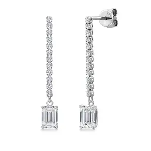 1.76 Cttw Lab Grown Diamond Long Liner Chain Drop Dangle Earrings for Women | 14K White Gold | Emerald Cut Center Diamond 0.70 Ct | IGI Certified | D-E Color | VS1-VS2 Clarity