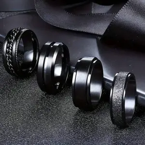 Set of 4 Fashion Single Rings for Men – Frosted Embossed Design, Unique Daily Wear & Perfect Gift