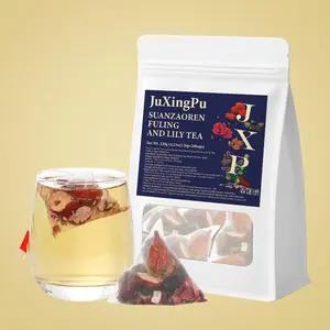 JuXingPu Suanzaoren Fulung and Lily Tea - Contains Sour Jujube Seeds Mulberry Lily Poria Red Dates Double-Petal Red Rose Gardenia Flower for Health Benefits from China