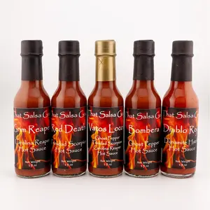 Hot Sauce 5 Pack - Diablo Rojo, Red Death, Vatos Locos, Bombera, Grim Reaper - 5 oz Each - Spicy Flavor Options - Ideal for Gifts