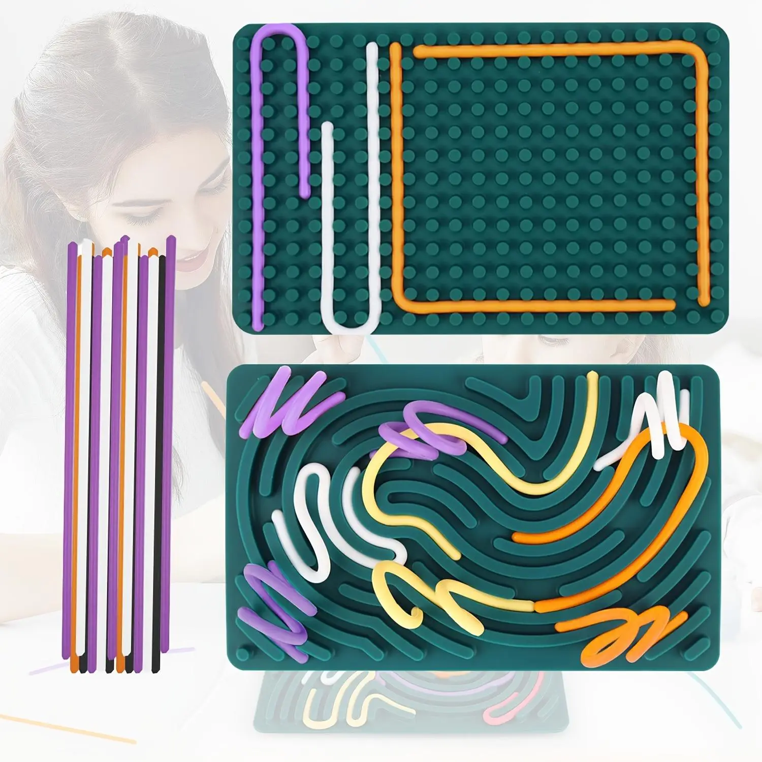 Silicone Fidget Toy, 1 Box Sensory Activity Board Toy, Stress Relief Toy for Child & Adults, Includes Portable Travel Bag & Strings, Family Fun Toy, S